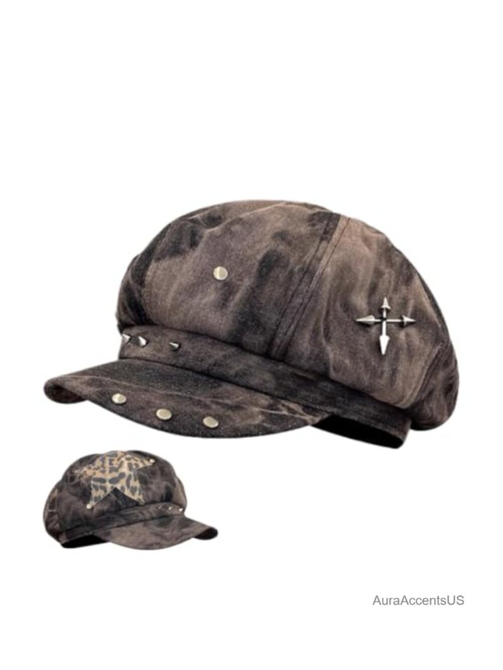 Y2K Newsboy Cap Studded Baker Boy Hat Distressed Denim Women's Retro